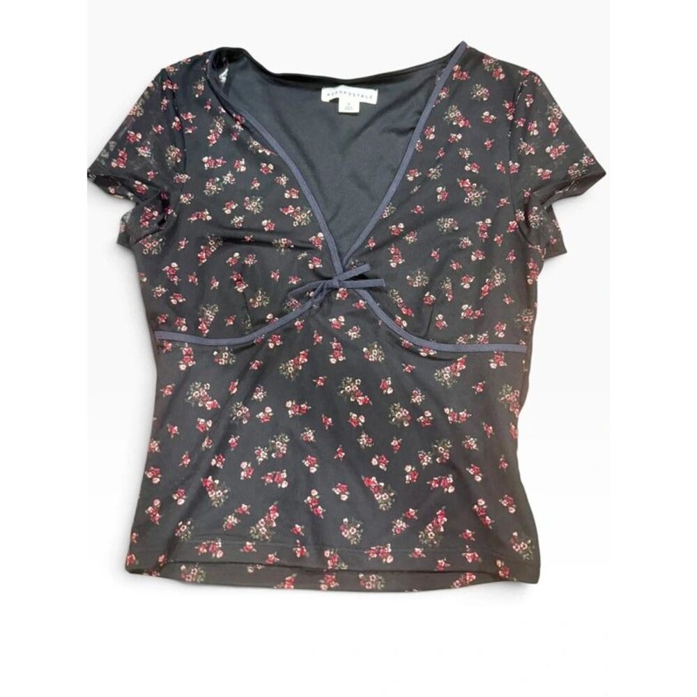 Aeropostale Y2K Themed Top Baby Doll Black & Red Medium Floral